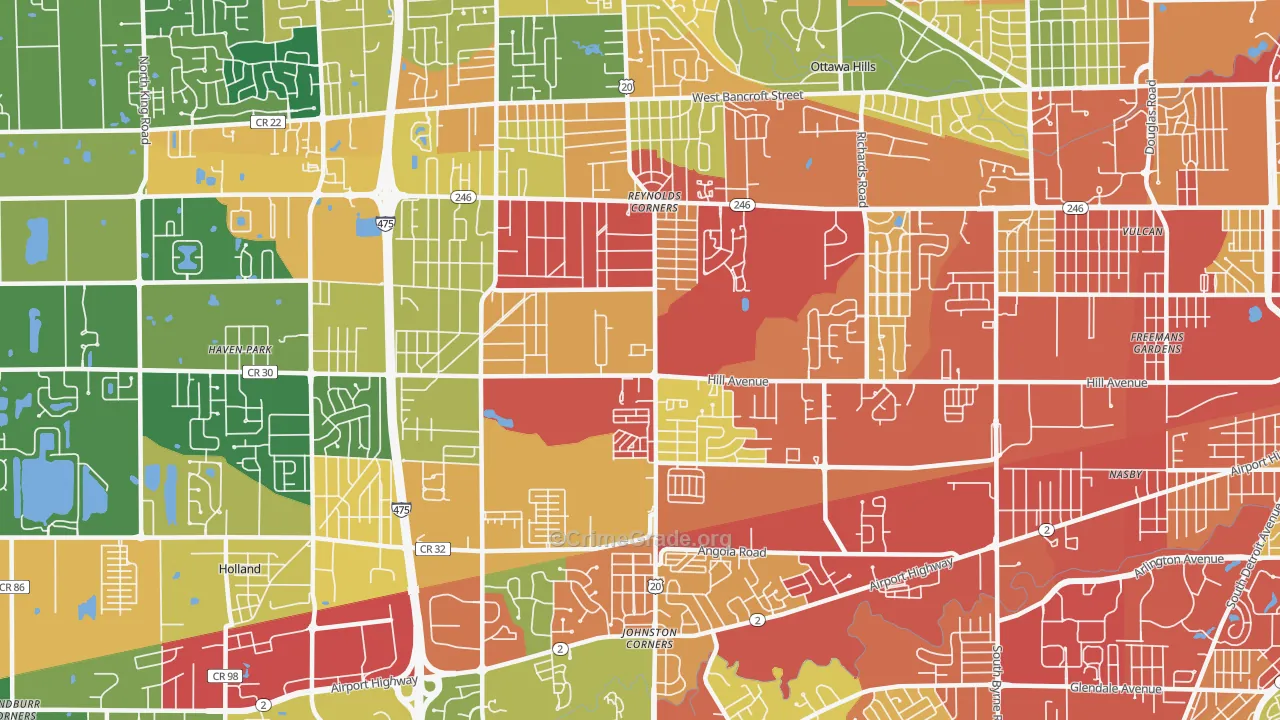 Reynolds Corners, Toledo, OH Map of Theft Rates