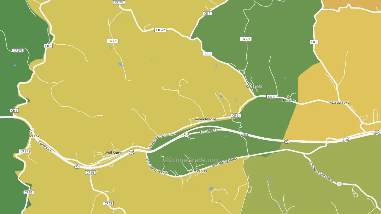 Reynoldsville, WV Map of Theft Rates