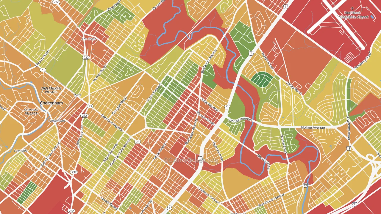 Rhawnhurst, Philadelphia, PA Map of Theft Rates