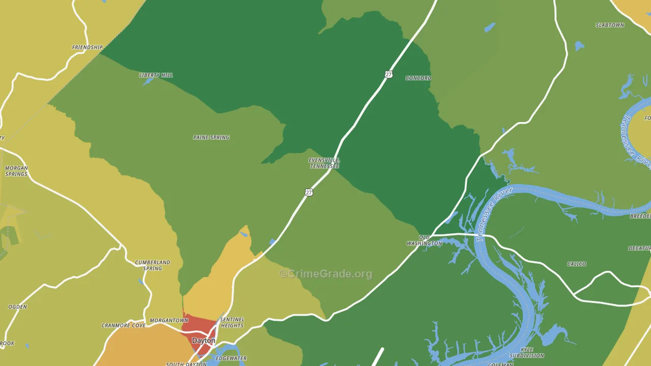 Rhea County, TN Map of Theft Rates