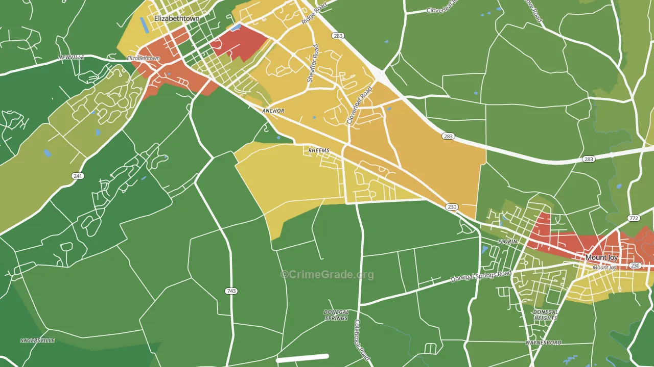 Rheems, PA Map of Theft Rates