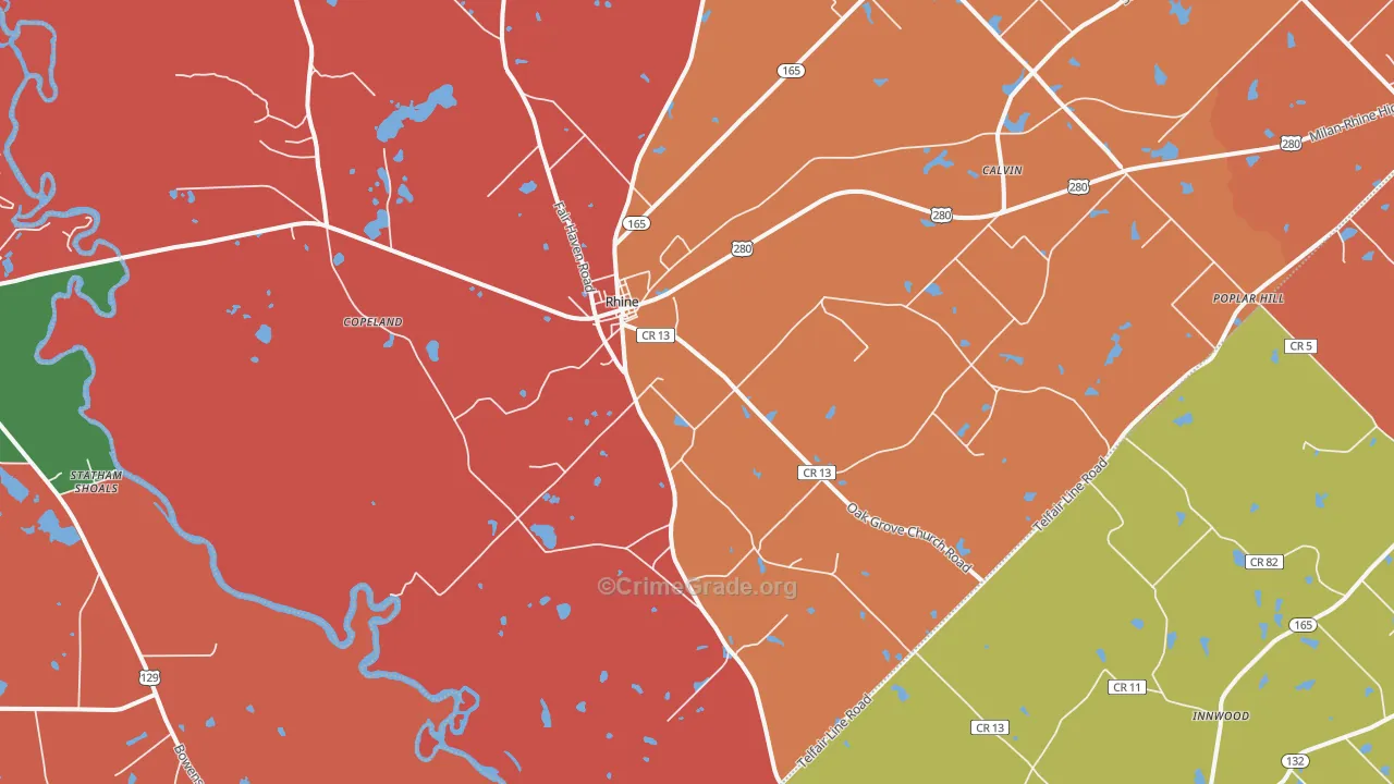 Rhine, GA Map of Theft Rates