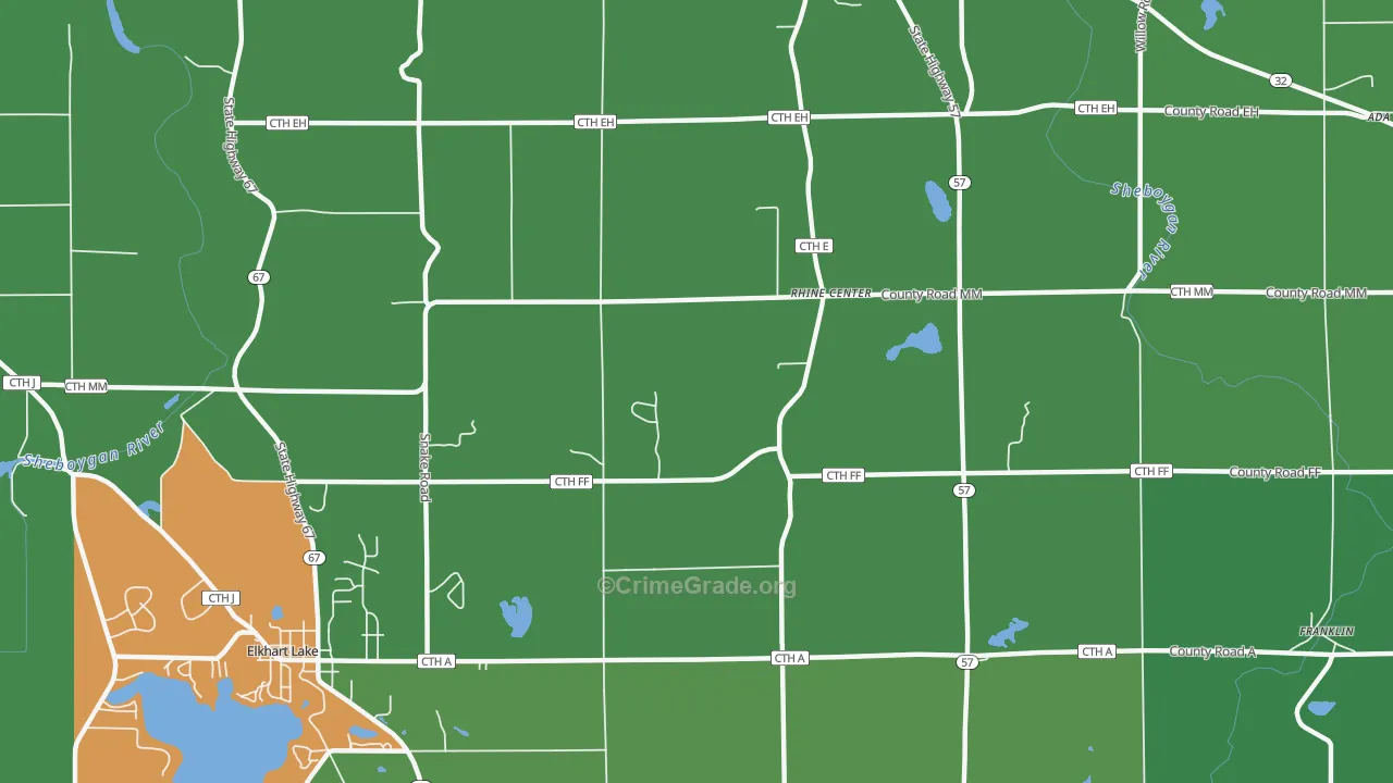 Rhine, WI Map of Theft Rates