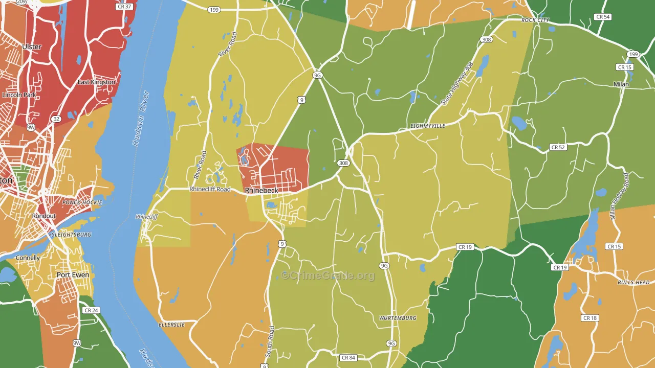 Rhinebeck, NY Map of Theft Rates