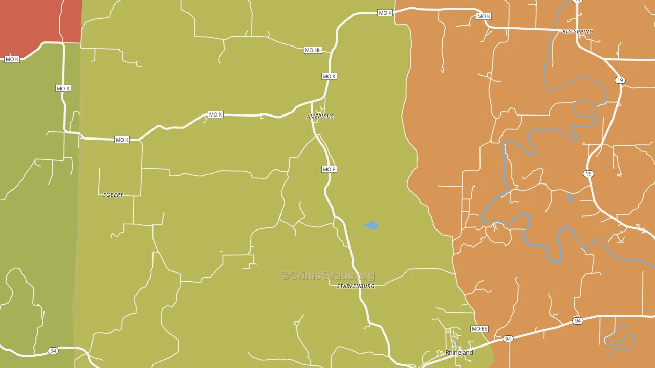 Rhineland, MO Map of Theft Rates