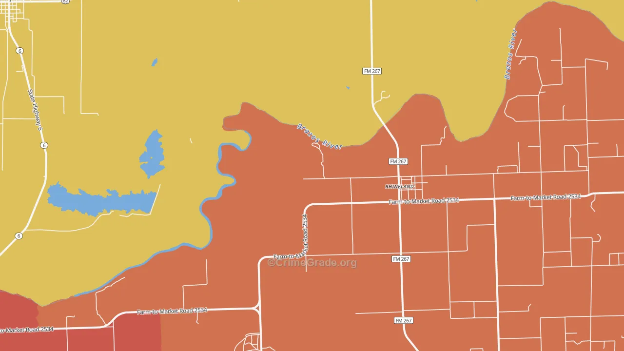 Rhineland, TX Map of Theft Rates