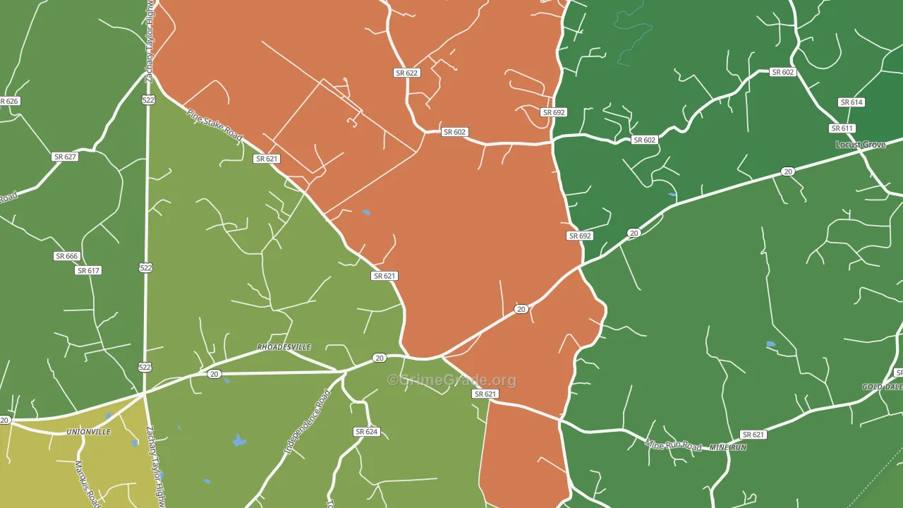Rhoadesville, VA Map of Theft Rates