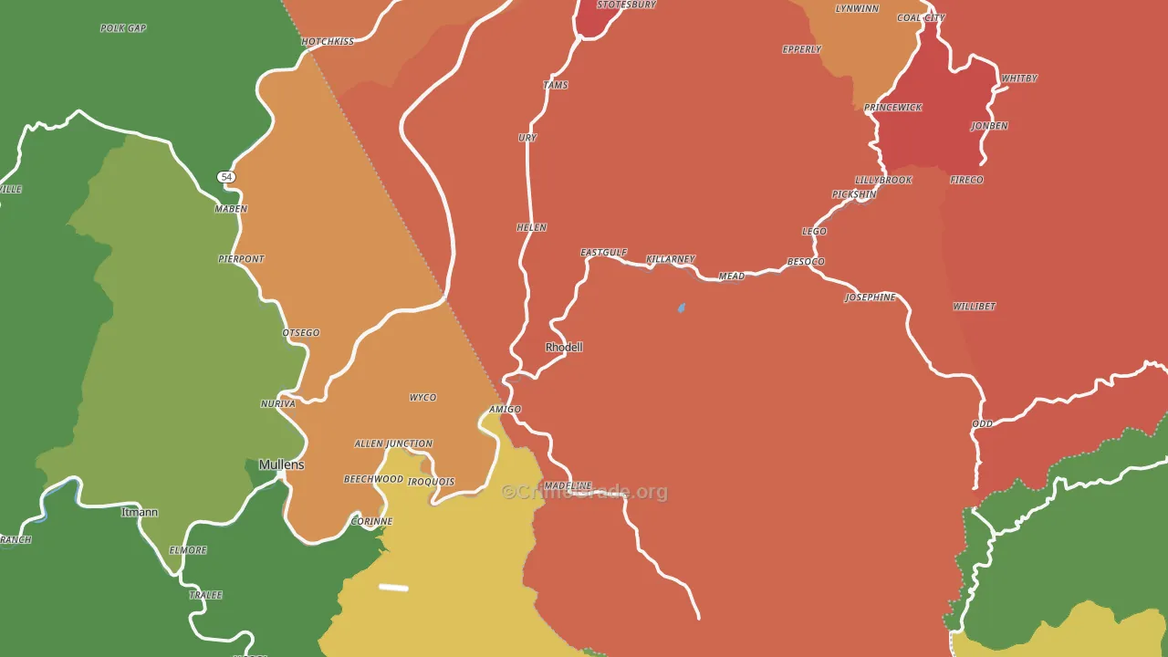 Rhodell, WV Map of Theft Rates