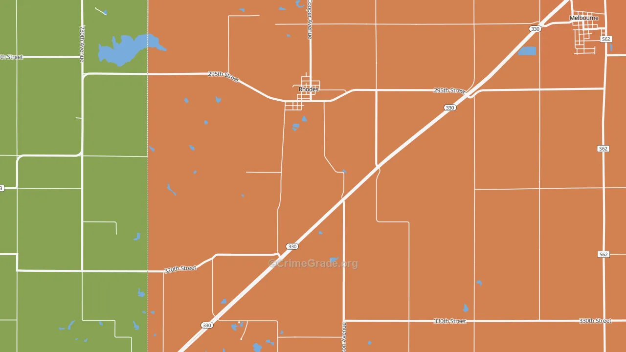 Rhodes, IA Map of Theft Rates