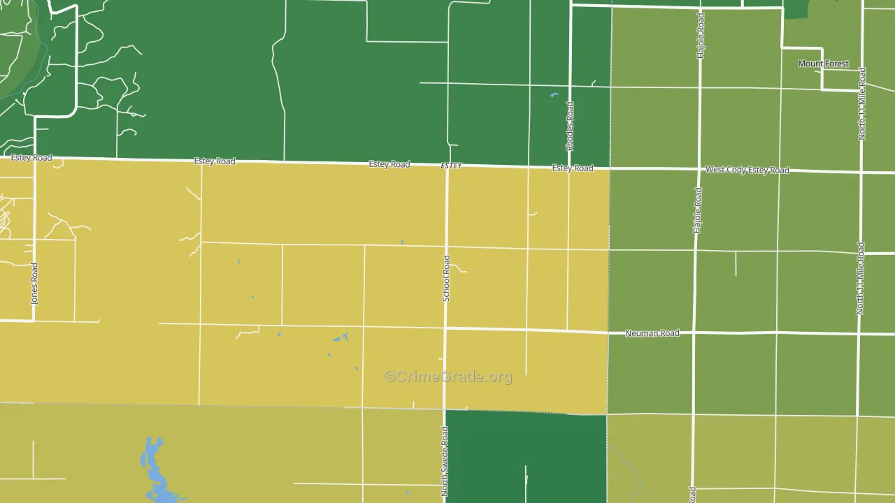 Rhodes, MI Map of Theft Rates