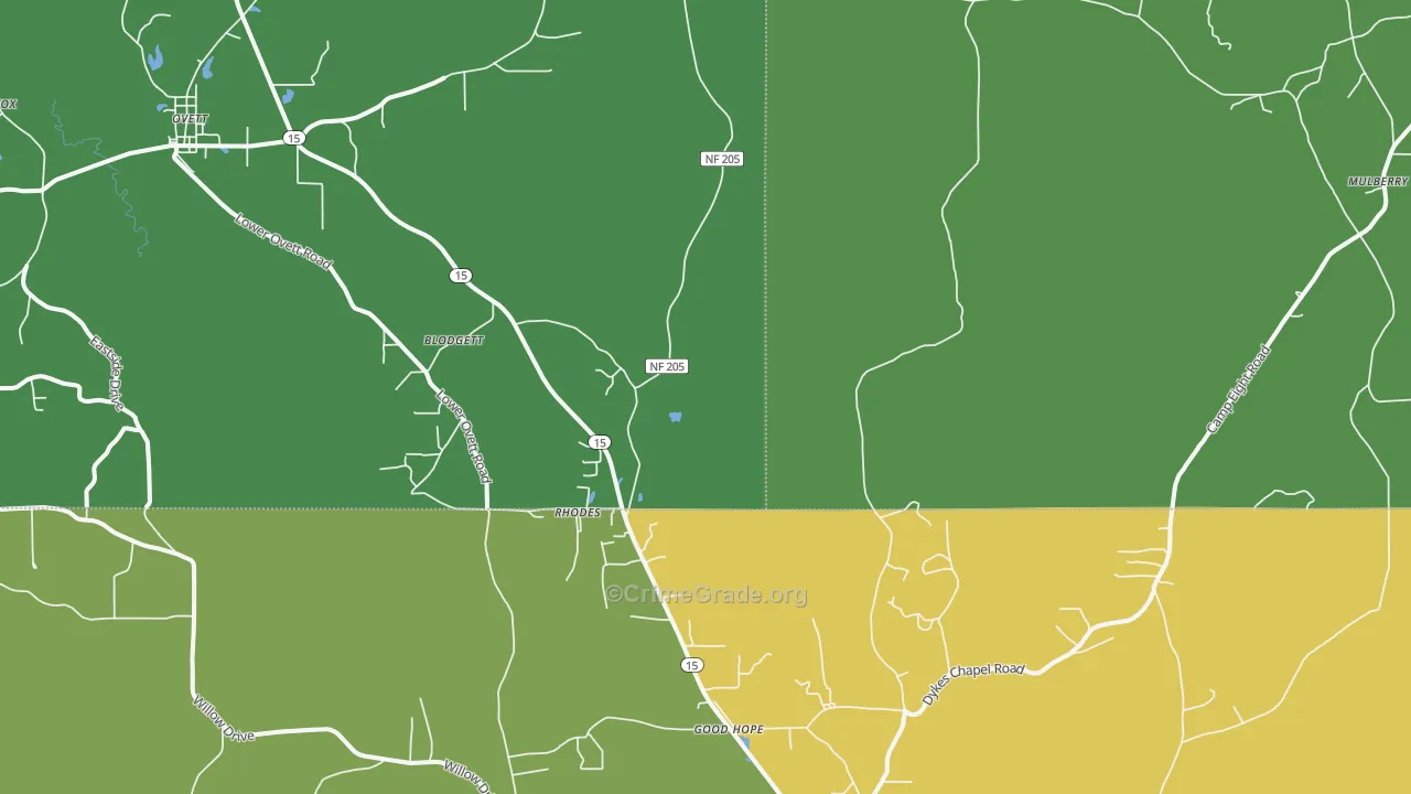 Rhodes, MS Map of Theft Rates