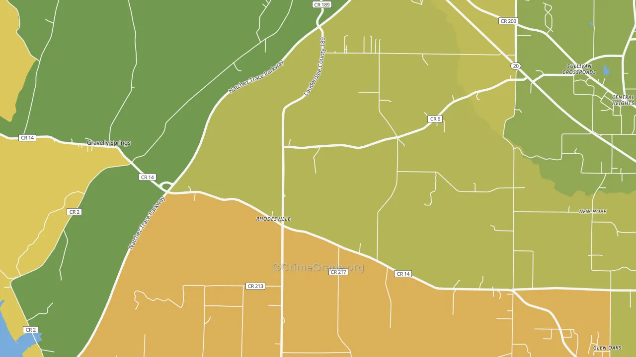 Rhodesville, AL Map of Theft Rates