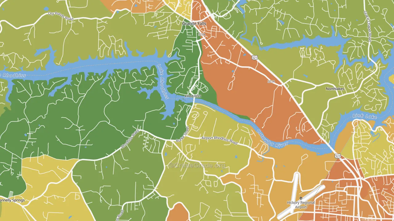 Rhodhiss, NC Map of Theft Rates