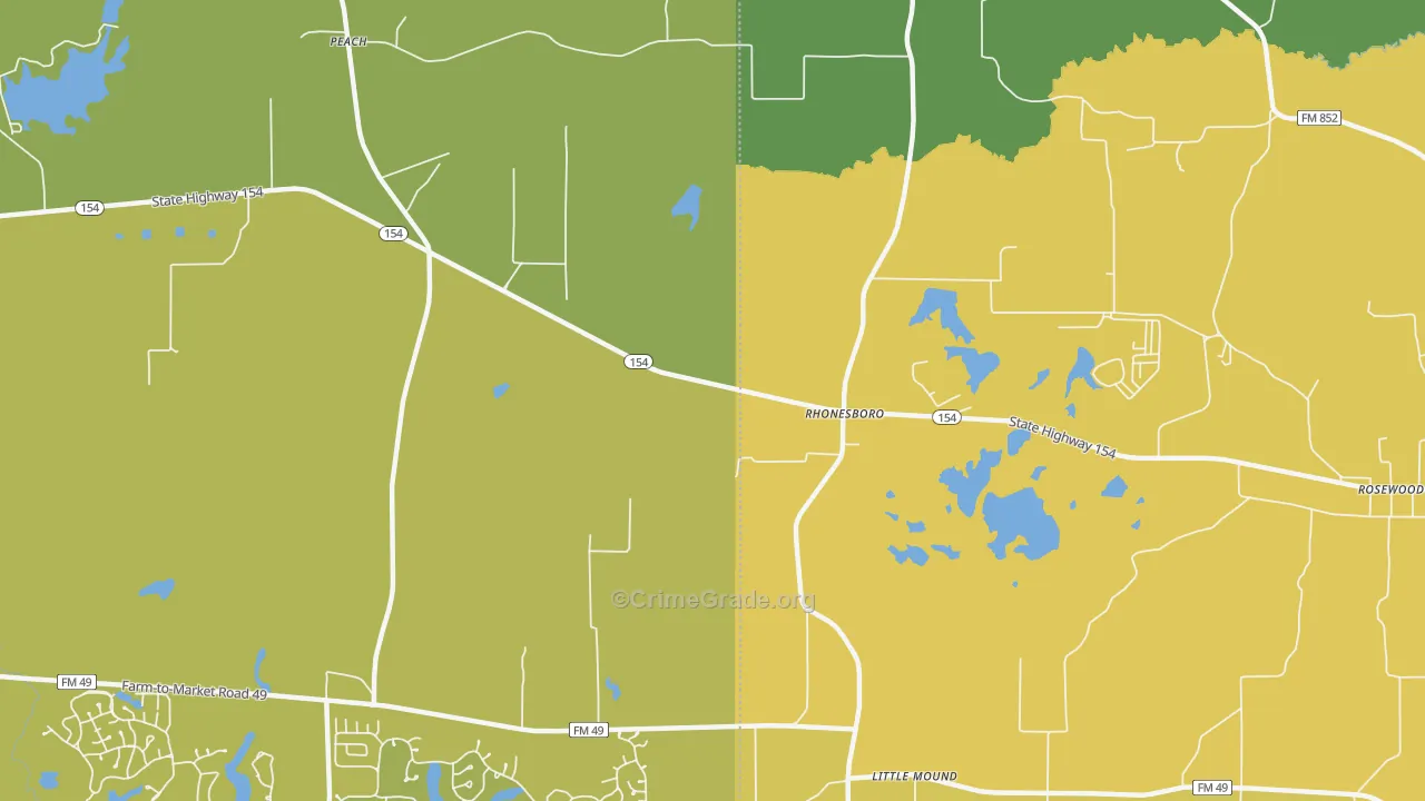 Rhonesboro, TX Map of Theft Rates
