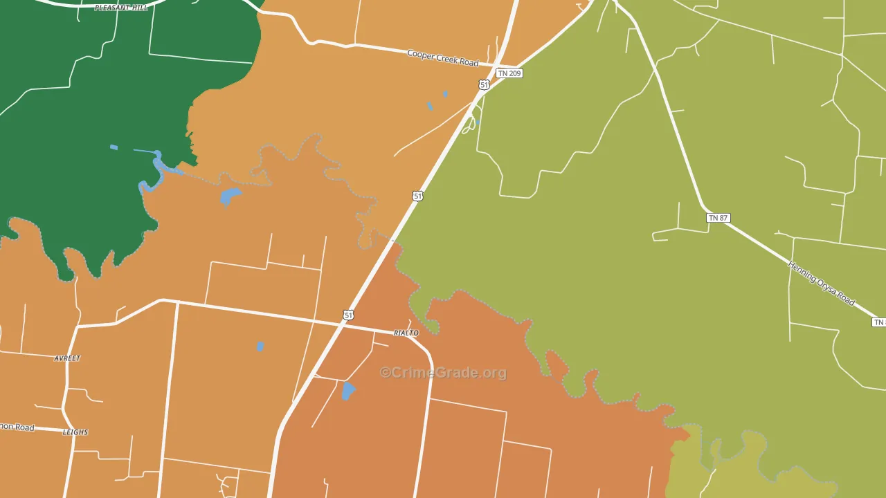 Rialto, TN Map of Theft Rates