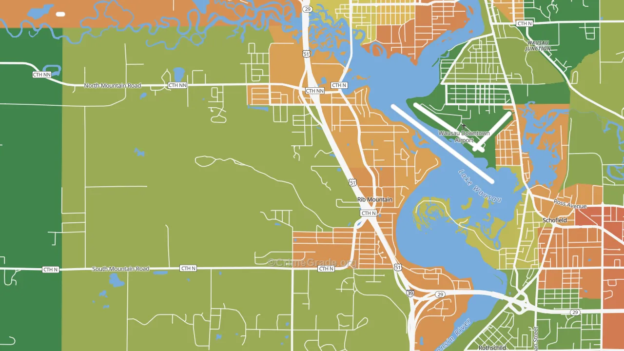 Rib Mountain, WI Map of Theft Rates