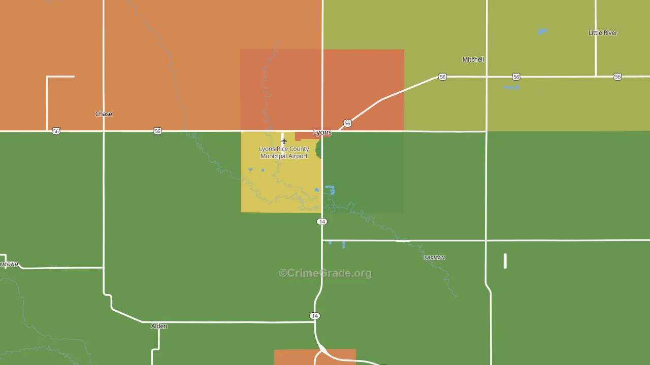 Rice County, KS Map of Theft Rates