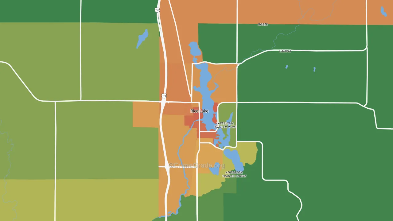 Rice Lake, WI Map of Theft Rates