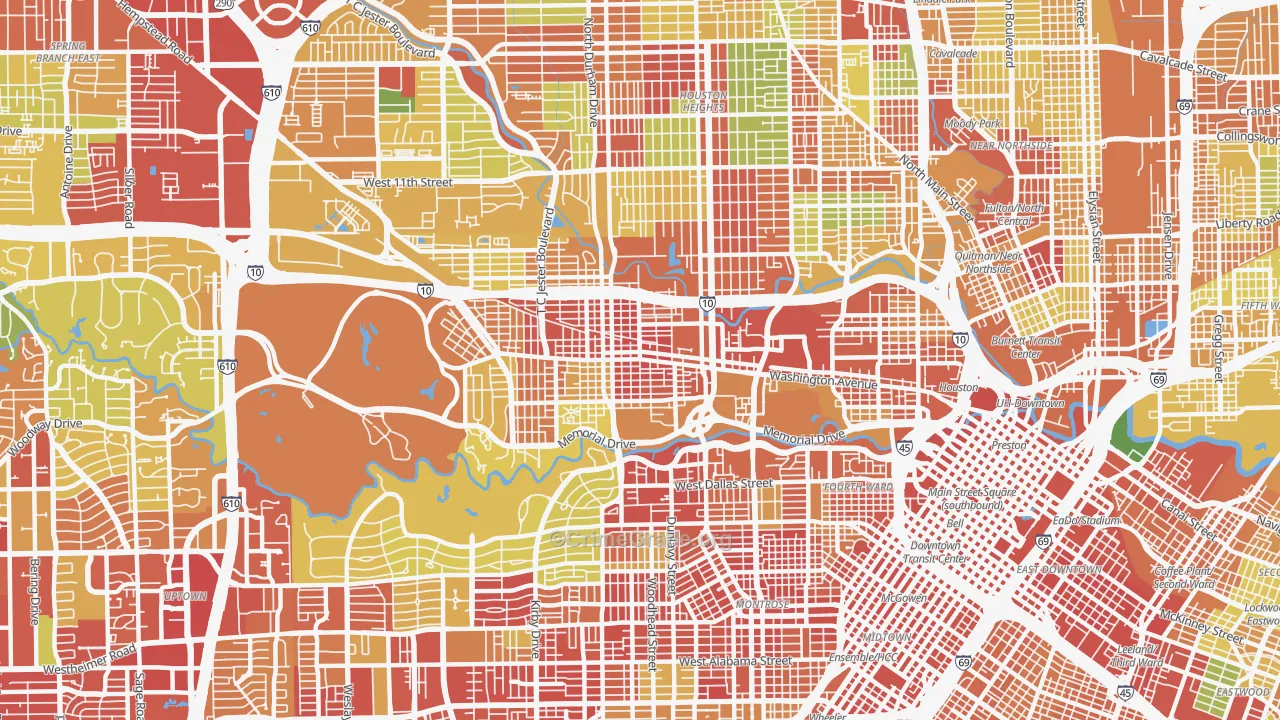 Rice Military, Houston, TX Map of Theft Rates