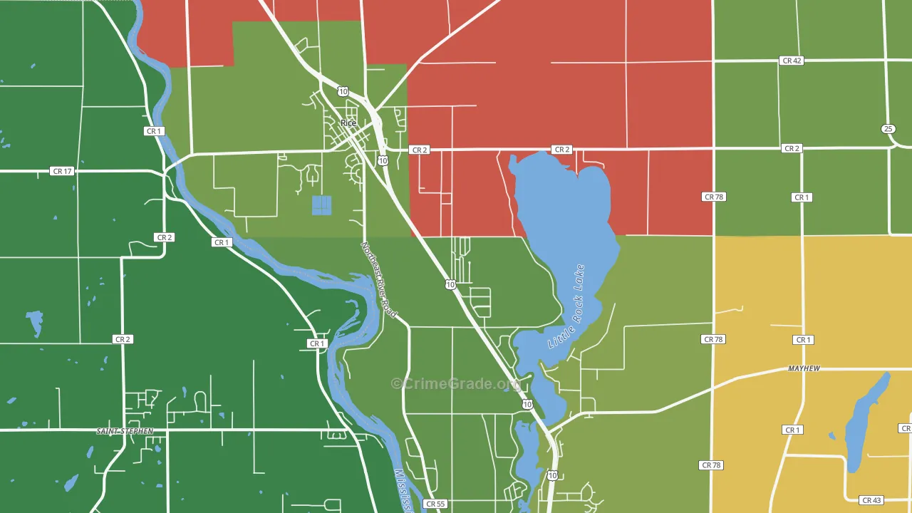 Rice, MN Map of Theft Rates