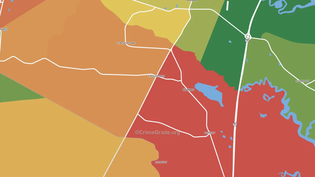Riceboro, GA Map of Theft Rates