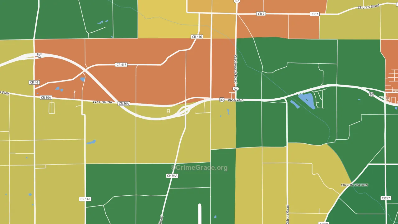 Riceland, OH Map of Theft Rates