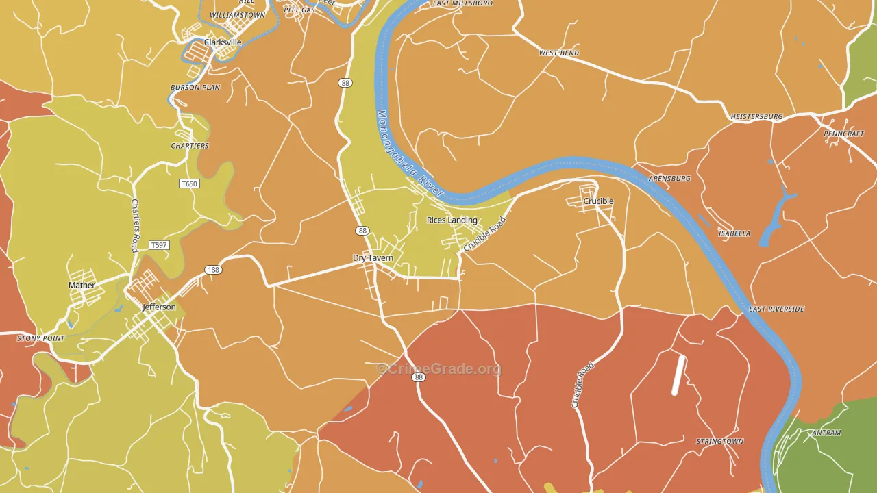 Rices Landing, PA Map of Theft Rates