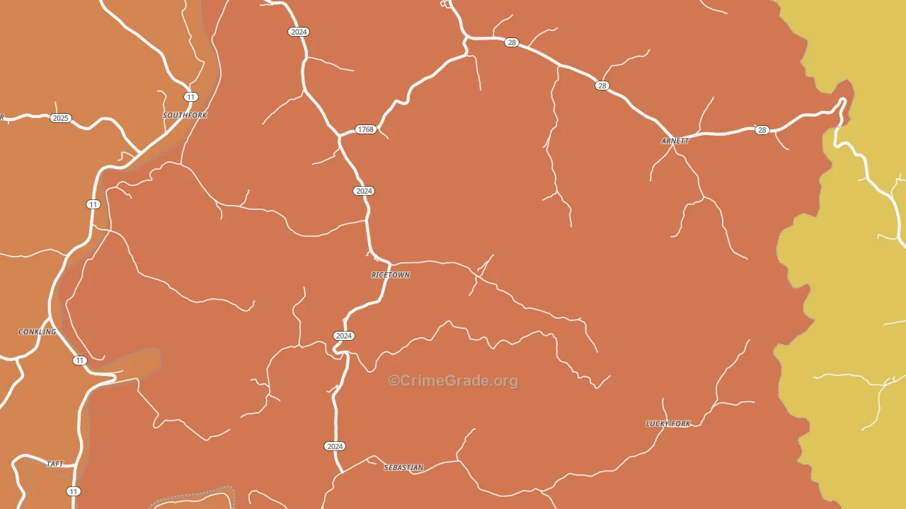 Ricetown, KY Map of Theft Rates