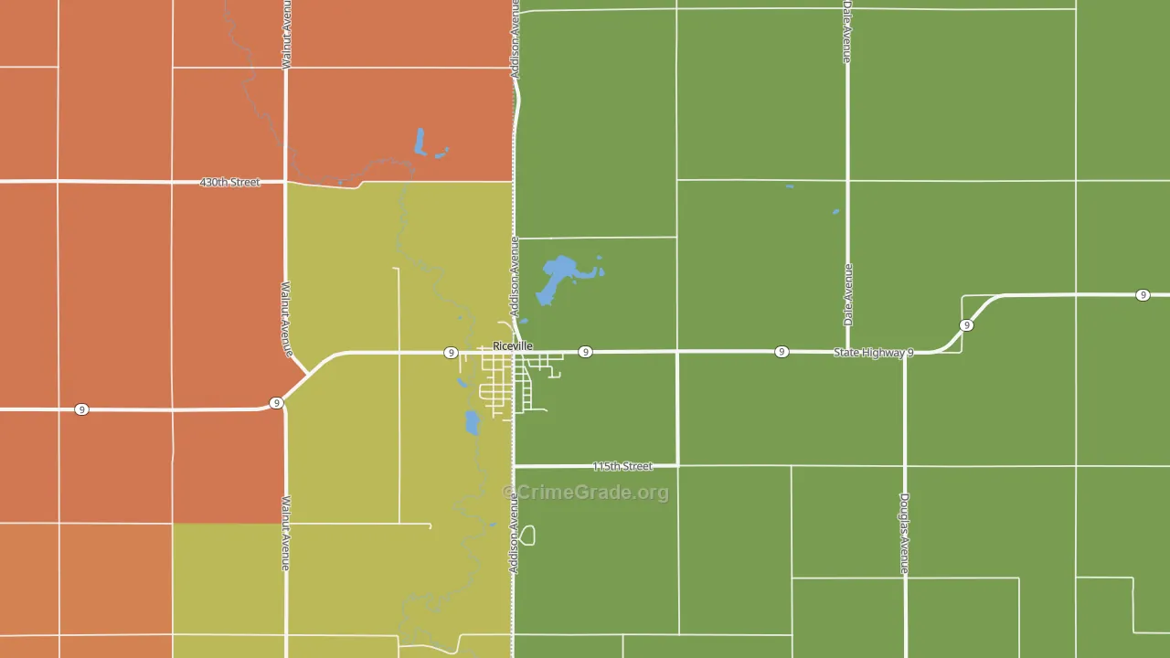 Riceville, IA Map of Theft Rates