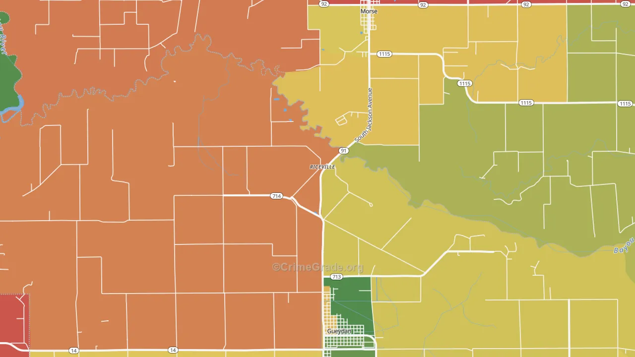 Riceville, LA Map of Theft Rates