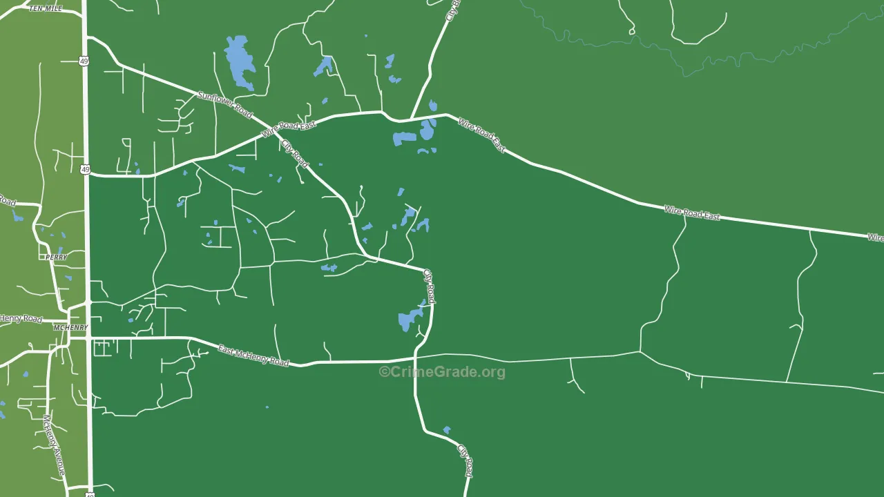 Riceville, MS Map of Theft Rates
