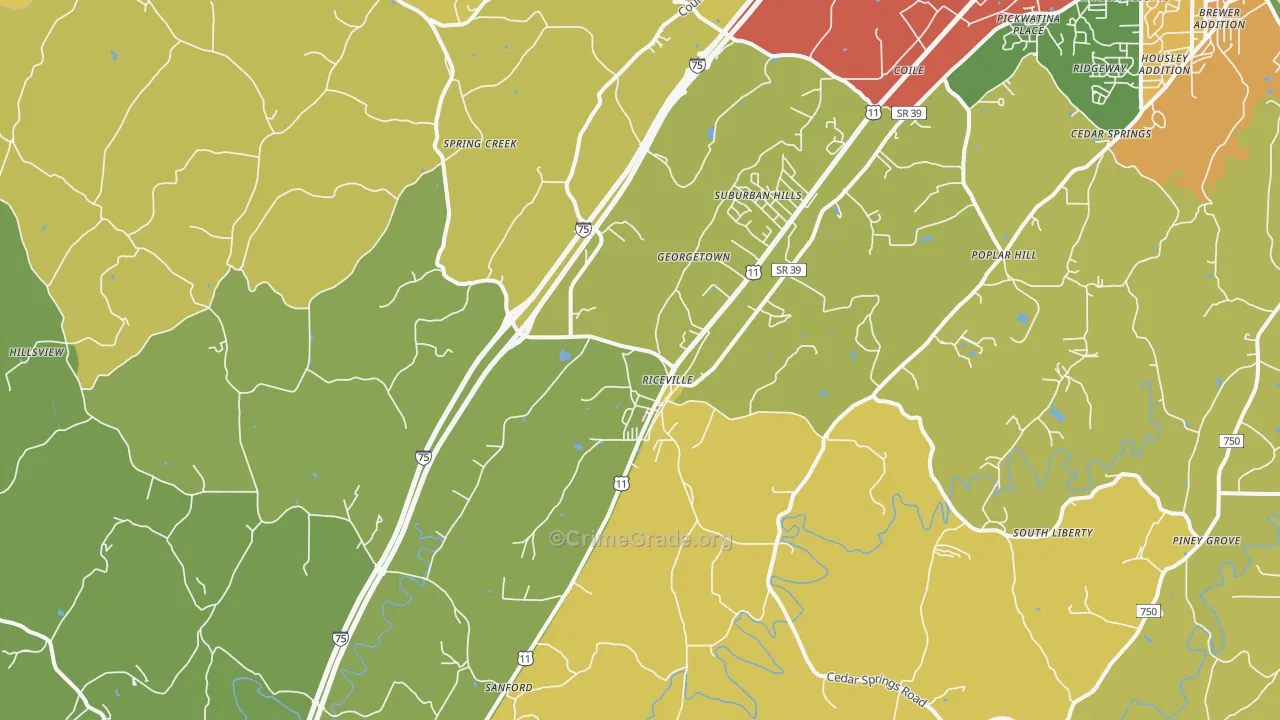 Riceville, TN Map of Theft Rates