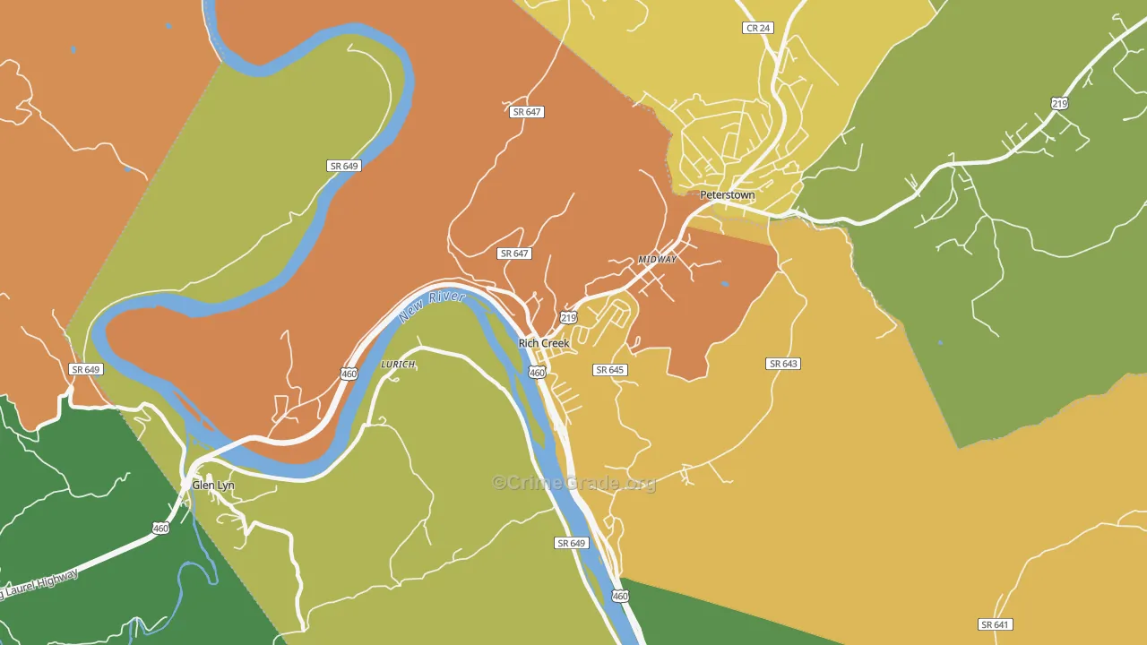 Rich Creek, VA Map of Theft Rates