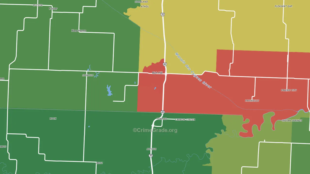 Rich Hill, MO Map of Theft Rates