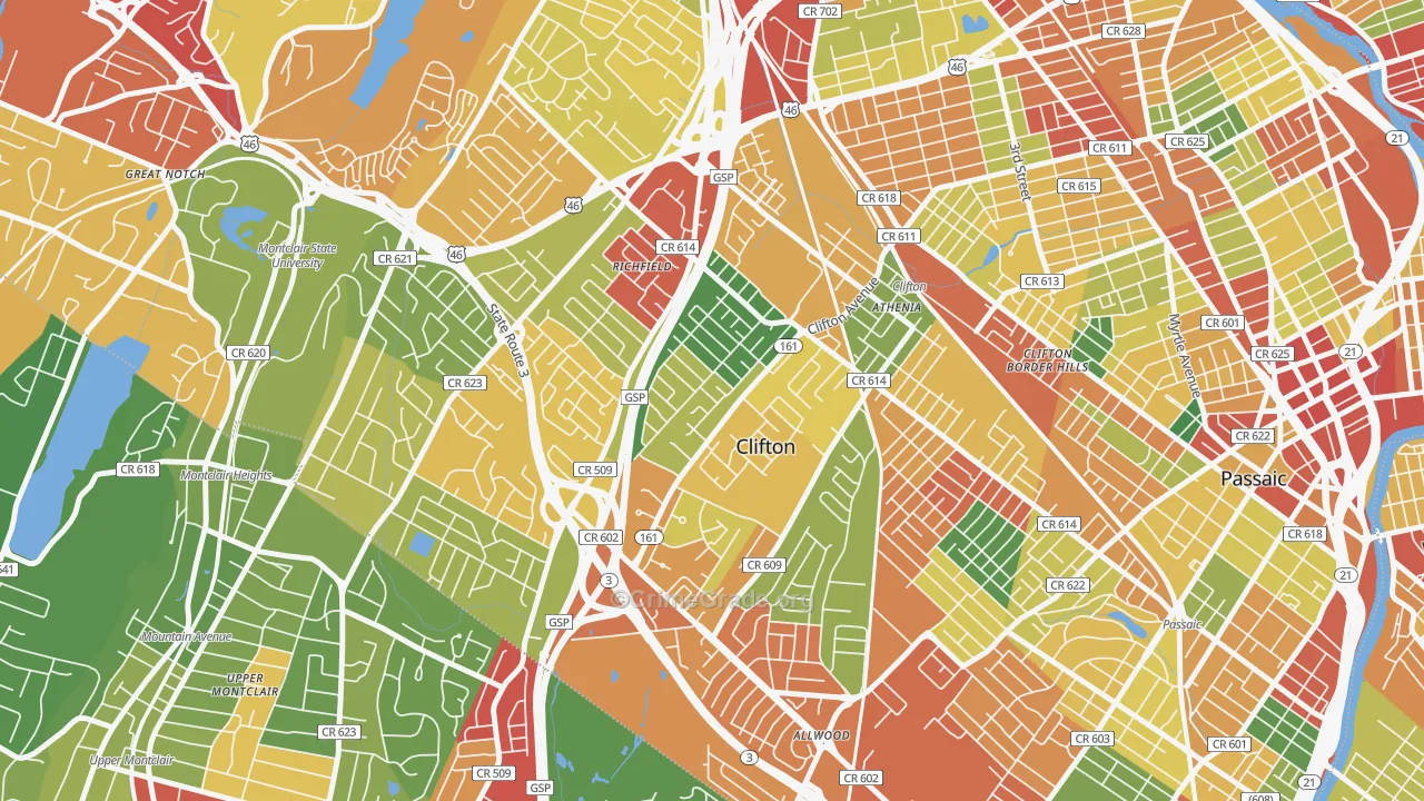 Richfield, Clifton, NJ Map of Theft Rates