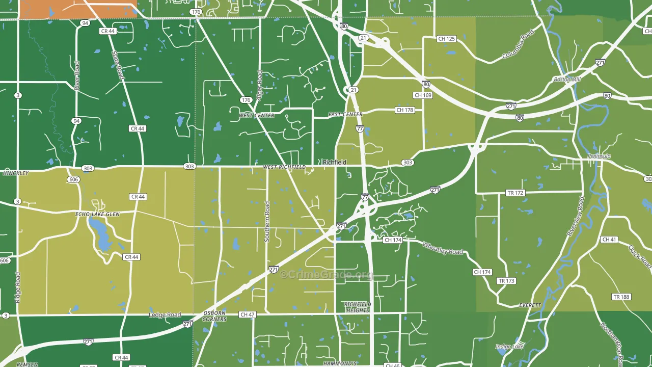 Richfield, OH Map of Theft Rates
