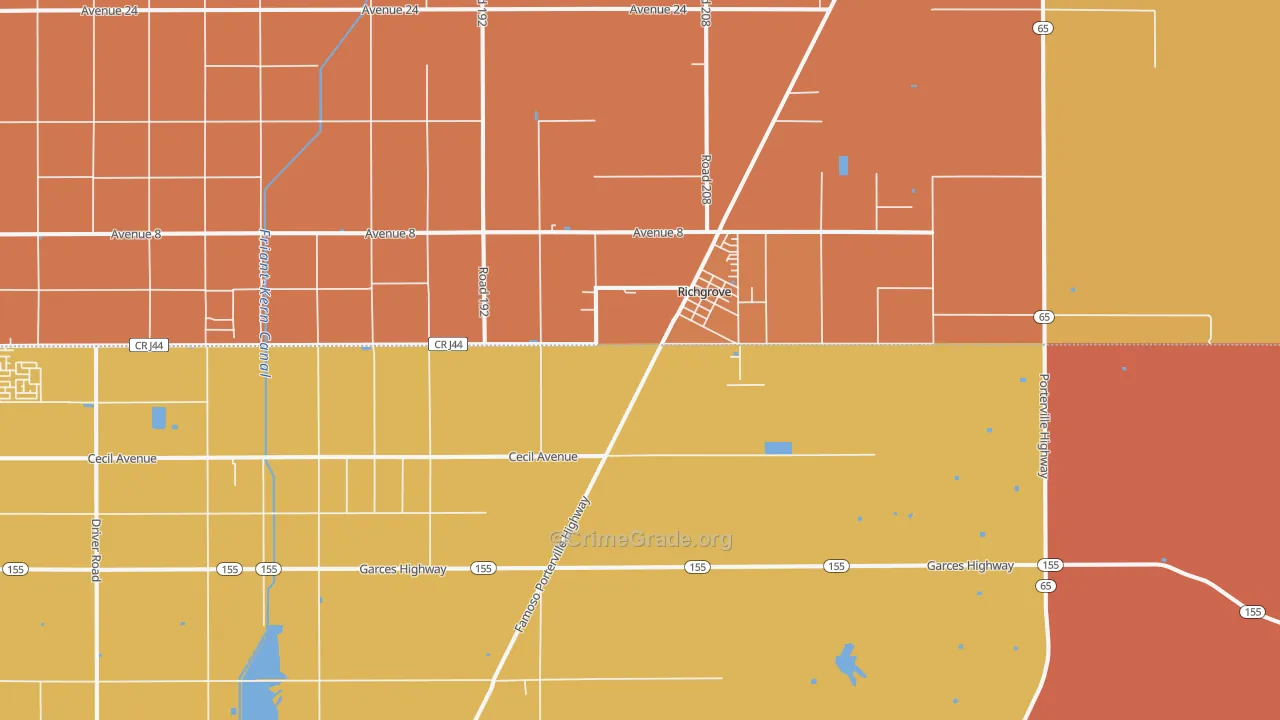 Richgrove, CA Map of Theft Rates