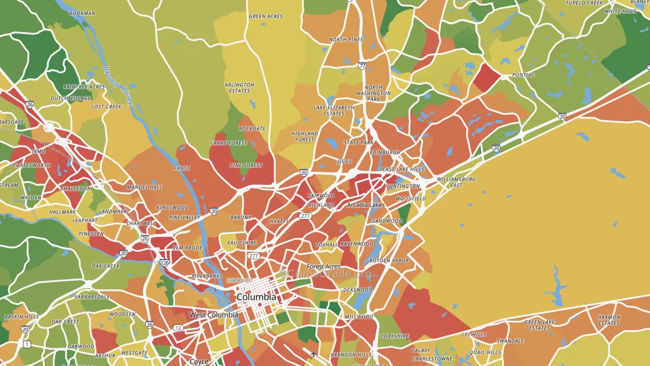 Richland County, SC Map of Theft Rates