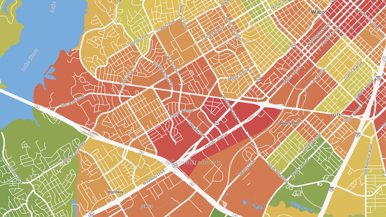 Richland Hills, Waco, TX Map of Theft Rates
