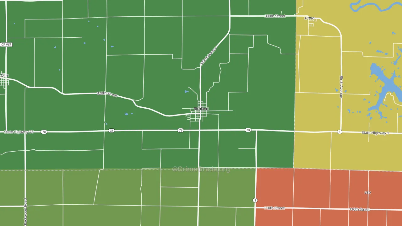 Richland, IA Map of Theft Rates