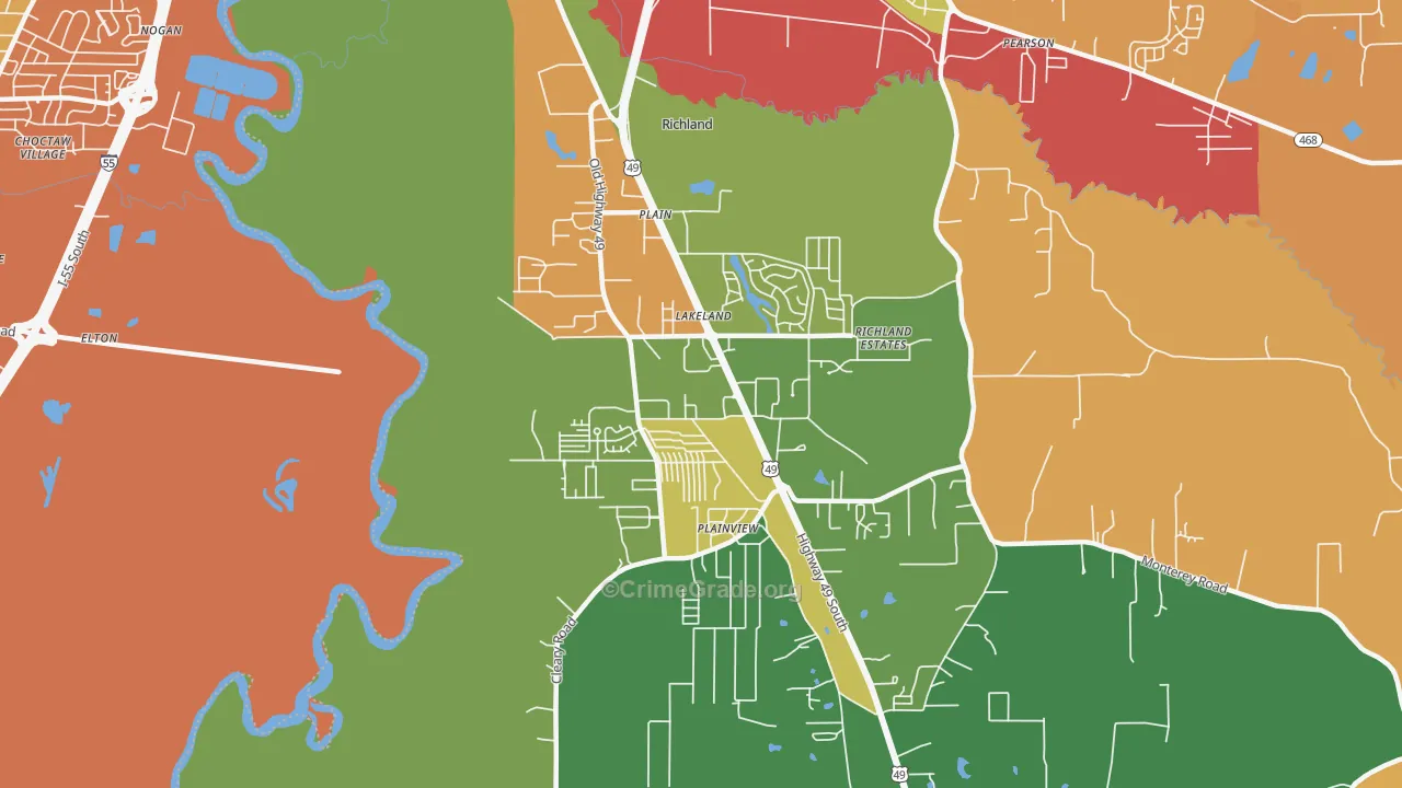 Richland, MS Map of Theft Rates