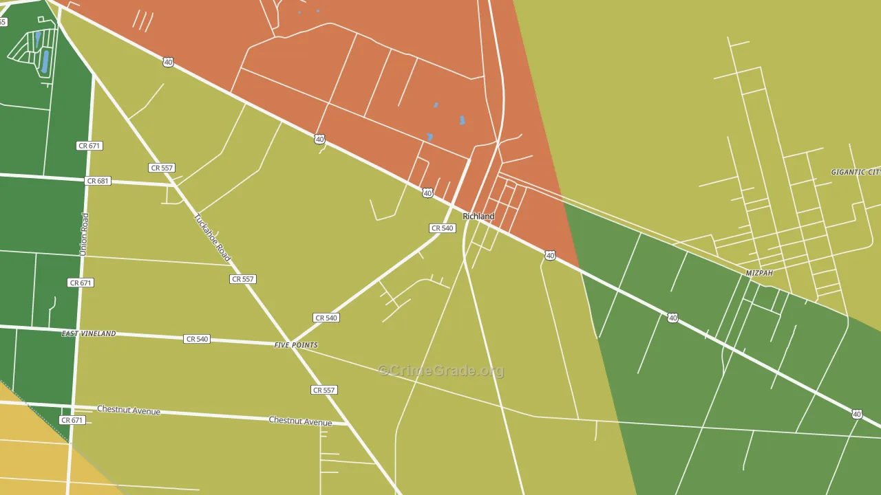 Richland, NJ Map of Theft Rates