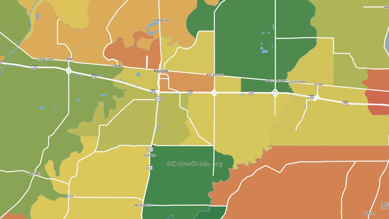 Richland Parish, LA Map of Theft Rates