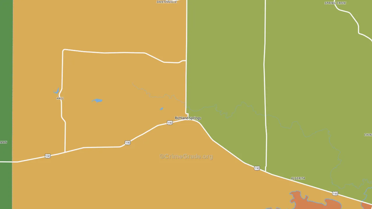 Richland Springs, TX Map of Theft Rates