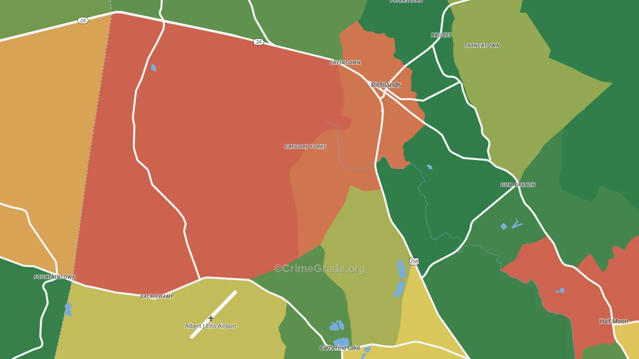 Richlands, NC Map of Theft Rates