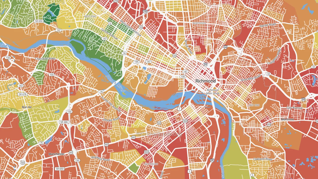 Richmond City, VA Map of Theft Rates