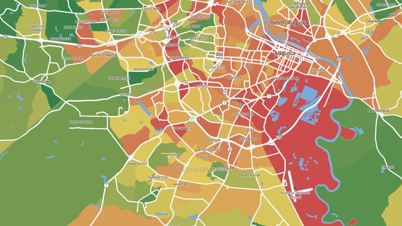 Richmond County, GA Map of Theft Rates