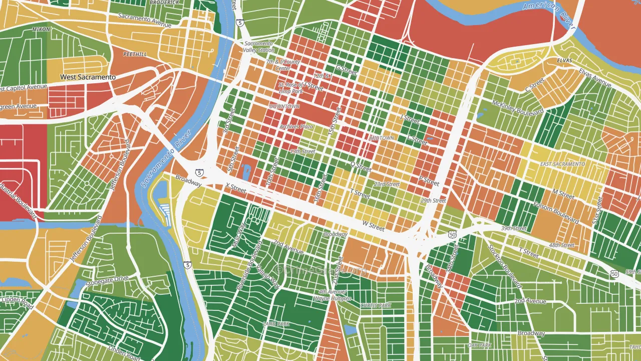 Richmond Grove, Sacramento, CA Map of Theft Rates