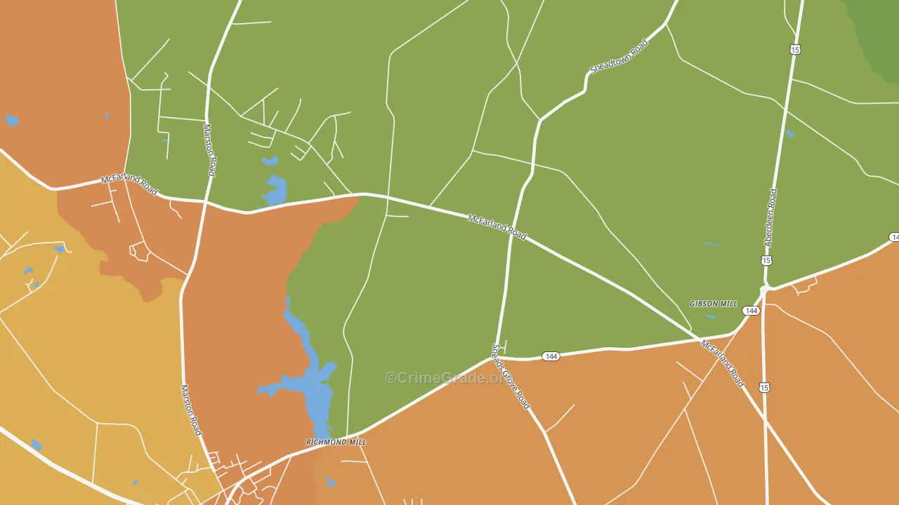 Richmond Mills, NC Map of Theft Rates