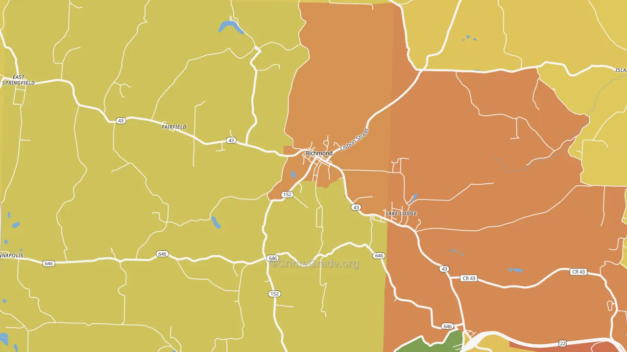 Richmond, OH Map of Theft Rates